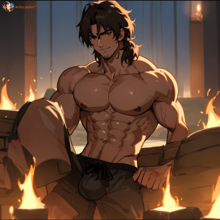 Sirius black as a muscular bodybuilder with 8 pack abs and big biceps and big pectoral muscles, laying next to a fire place, sexy, erotic, lgbt art, dilf, daddy, washboard abs, 8 pack abs, biceps, smile, sexy, erotic, big bulge, erection, huge, well endowed, big biceps, anime art, anime screenshot, anime screencap, anime face