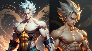 Goku from dragon ball,true ultra instinct form, muscle muscular body, powerful, volumetric light,, handsome, smile ,in galaxy, meinamix style --auto --s2