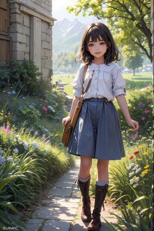 ((6year old girl:1.5)), Girl in 1, Lori, Petite girl, Complete anatomy, Whole body, children body, Child, Super cute, garl, Little girl, Beautiful Girl, beautiful shining body, Bangs,Brown hair,high eyes,(aquamarine eyess), drooping eyes, Petite,tall eyes, beautiful girl with fine details, beautiful and delicate eyes, Detailed face, Beautiful eyes, beautiful shining body, smile on face, Happiness, 

Whole body angle, alps, Shepherd's daughter, Mountain Girl, En plein air, alpine meadow,

Natural light,((Realism: 1.2)), dynamic far view shot,Cinematic lighting, Perfect composition, by sumic.mic, Ultra detailded, Official art, Masterpiece, (Best Quality:1.3), glint, Extremely detail CG unity 8k wallpaper, Detailed background, Masterpiece, Best Quality, (Masterpiece), (Best Quality:1.4), (ultra-highres:1.2), (Hyperrealistic:1.4), (Photorealistic:1.2), Best Quality, High quality, alta resolu��o, Detail enhancement,