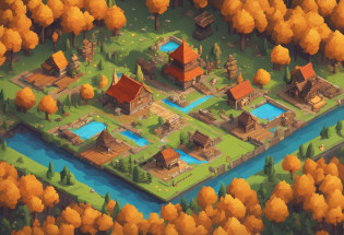 16-bit, 16-bit gaming, Pixel art, Japanese RPG battle scene, 80's games, Monster, ln the forest?Autumn scene?Small river?European country style?Town, load, Car, Pixel art, points, Quarter view, iso-distance view,