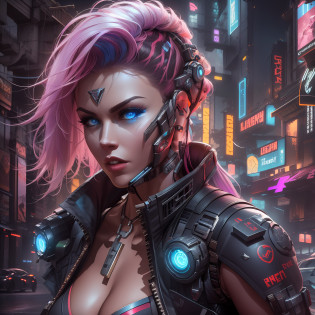 Welcome to a world of realism and fantasy, where beauty and technology meet in a masterpiece of the game. Inspired by artists like Phil Koch and Joseph Christian Leyendecker, this is a unique immersive experience that will transport you to the dystopian future of the Cyber Punk universe. You will find yourself in front of an impressive figure: a mature Brazilian woman, with a perfect and symmetrical face, with detailed eyes that shine with the energy of technology. Dressed in clothes from the Cyber Punk universe, she is a cybernetic warrior, with implants in her head and body that grant her incredible abilities. Armed to the teeth, she's ready to take on any challenge the night town of Cyber Punk might throw her way. With her arsenal of futuristic weapons and cybernetic abilities, she is a force to be reckoned with in a world where technology is ubiquitous. With incredible graphics that combine elements of realism and fantasy, this is a masterpiece of the game that will transport you to a world of advanced technology and relentless action. Feel the adrenaline rush as the cybernetic warrior races through the dark streets of the city, facing dangerous enemies and navigating the challenges of the futuristic world. With an engaging story and memorable characters, you'll be taken into a dystopian universe where technology is the key to survival. This is a masterpiece of the game that will challenge your skills and your imagination, providing a gaming experience like no other. Venture into this night town of Cyber Punk and discover the secrets of the cyber warrior.