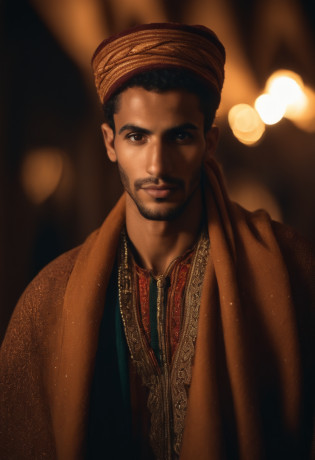 Gagnant du World Press Photo, (award-winning photograph:1.3), (homme marocain moderne, beau visage, Jeune homme, Couleur marocaine, linette de soleil, Typically Moroccan male characteristics:1.4), (very sharp photo:1.1), (8k, Photo brute, Best quality:1.3), (Realstic, photo-realistic, Rich clothing:1.1), Riad sur le toit, Vue Marrakech, Romantique, Lampes marocaines, sexy, Roses magnifiques, exotique, twinkling lights, magique, Super romance , Portait of a (Handsome typically modern Moroccan man under the stars:1.5), Style analogique (Regarder le spectateur:1.2) (texture de la peau) (grain du film:1.3), (Teinte chaude, ton chaud:1.2), cinematic light, side lighting, ultra highres, Meilleure ombre, .RAW, Haut du corps, Porter le caftan