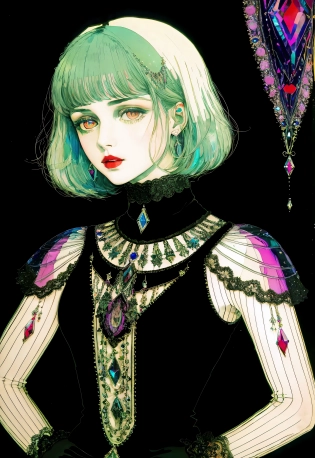 style of Harry Clarke, iridescent , Woman, UHD, HDR, 8K, (Masterpiece:1. 5), (best quality:1. 5)