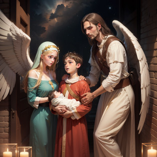 One of these angels was Michael, a celestial being of radiant light and immense beauty. He was charged with imparting important directions to a humble carpenter named Joseph who lived in the city. One morning, while Joseph was working in his small studio, a heavenly figure appeared before him. The angel's gleaming white wings stunned Joseph.

The angel of God explained that Joseph would be the earthly father of a special boy, conceived by the Holy Spirit. This child would bring salvation to the world and should be called Jesus. Joseph, his heart filled with fear and joy, accepted the message and promised to follow God's instructions.

Meanwhile, another angel, named Gabriel, flew over the city, watching every move with piercing eyes. Gabriel was in charge of delivering a message to a young woman named Maria. Through her visit, Mary learned that she would be the mother of Jesus, the Son of God. Although initially distraught and confused, Mary trusted the angel's words and accepted her mission with humility and devotion.

The days passed and the angels' messages spread throughout the city. People began to hear stories about these heavenly messengers who walked among them, bringing divine news. The people were amazed and began to look up at the sky, hoping to catch a glimpse of the angels flying and transmitting their messages throughout the city.

The apparitions of the angels were not only limited to the inhabitants of the city, but also reached shepherds who lived nearby. As they guarded their flocks during the night, a crowd of angels appeared before them in the starry sky. The shepherds heard words of peace and joy, announcing the birth of Jesus in Bethlehem.

Impressed, the shepherds promptly followed the angels' directions and rushed to the city in search of the manger where Jesus had been born. They met Joseph, Mary, and the newborn, and knowing that they were witnessing something divine, they worshipped the meni --auto