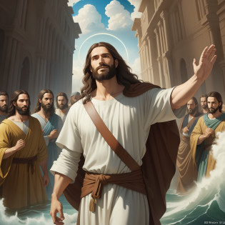 A handsome god Jesus christ ( jesus) blessing to the sky  35 years old with a long brown hair and long beard, heaven blessings light with a cross background)  happy face, realistic 8k,A beautiful ultra-thin realistic portrait of Jesus, the prophet, a man 35 years old Hebrew brunette, short brown hair, real perfect eyes, long brown beard, with, Helping People , wearing long linen tunic closed on the chest part, in front view, full body, biblical, realistic,by Diego Vel�zquez,Peter Paul Rubens,Rembrandt,Alex Ross,8k, Concept Art, PhotoRealistic, Realistic,  Illustration, Oil Painting, Surrealism, HyperRealistic, helping people , Digital art, style, watercolorReal Jesus flying on sky with a flying cloud in the background, Jesus walking on water, biblical illustration, epic biblical representation, forcing him to flee, coming out of the ocean, ! holding in hand!, disembarking, god of the ocean, beautiful representation, 8k 3D Model, realistic,
a 3D Realistic of jesus with a halo in the sky, jesus christ, smiling in heaven, portrait of jesus christ, jesus face, 35 young almighty god, portrait of a heavenly god, greg olsen, gigachad jesus, jesus of nazareth, jesus, the face of god, god looking at me, he is greeting you warmly, he is happy, avatar image