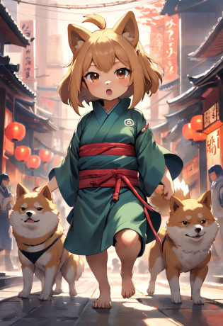 ?Dog of the dog?A dog is dressed in ninja clothes?Dogs only?Japanese Dog?Shiba dog?Tiere?Brushwood Dog?No human?Dog hands?a Dog?Dog?kawaii?Anime style