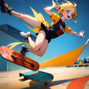 The girl jumped up on a skateboard?