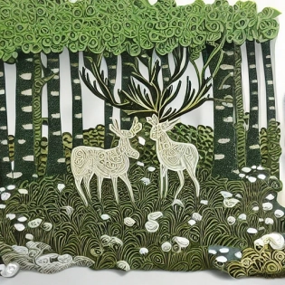 paper quilling, paper cut art, paper illustration, deer in forest, one color, very detailed, 8k --upbeta --v 4