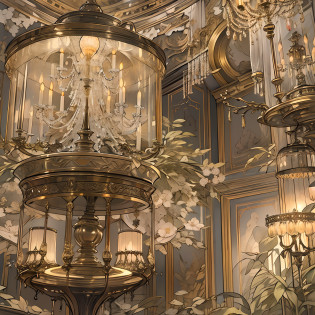A palace lamp of lamp shadow beef made from a sugar rack?The surface of the lamp has a rich image pattern?The overall palace lamp is transparent?delicated?Beautiful ,in the style of the stars art group xing xing, 32K, Best quality, Masterpiece, Super detail, High details,