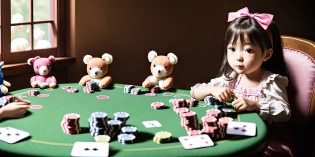 Little girl's tea party with (stuffed animals sitting a table:1. 4)| (sitting at table playing poker)| Canon EF 50mm f/1. 8 STM Lens| color photo professional photo| realistic| photorealism| cinematic lighting| (8k| RAW photo| highest quality| masterpiece)| hyperrealistic | raytracing | depth of field | full of color