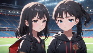 Two 11-year-old Russian children in black sportswear posing for a photo, menina coreana, menina russa jovem bonita, modelo russo bonito, Beautiful Russian child, Russian idol, foto da modelo magra, Russian idol child portrait, modelo com corpo atraente, usando roupas pretas apertadas, sporty physique, pose atraente