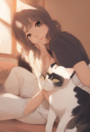uma menina dos desenhos animados com um gato em seu ombro, estilo de arte dos desenhos animados, em estilo anime, em estilo anime, estilo de arte bonito, gatinha, estilo anime plano, in cartoon style, Coraline, estilo minimalista dos desenhos animados, there is a cat next to her, fanart detalhado, menina emo e seu gato, Directed by: Ni Duan
