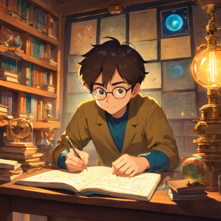 An energetic 23-year-old man, deeply immersed in the world of physics. His eyes sparkle with curiosity and determination as he dives into complex equations and theories. With a focused gaze, he delves into scientific research in his state-of-the-art laboratory, surrounded by cutting-edge equipment and meticulously organized notebooks. He is passionate about unraveling the mysteries of the universe and is determined to contribute to the advancement of science. The air is filled with an intense atmosphere of scientific inquiry and the scent of freshly brewed coffee fuels his restless mind. The room is bathed in a soft, warm light accentuating the precision of his scientific instruments. The walls are adorned with colorful posters illustrating fundamental concepts in physics, reminding him of his role in the greater scientific community. The monotonous sound of pen scratching on paper punctuates the silence, evidence of his relentless pursuit of knowledge. As his research progresses, his face lights up with excitement and joy, knowing that his work has the potential to reshape our understanding of the world. The vibrant colors of his surrounding environment reflect the intricacies and complexities of the physical world, reinforcing his awe and reverence for the laws of nature. Every detail of his face, from the graceful arch of his eyebrows to the slight smile dancing on his lips, radiates an undeniable sense of purpose and enthusiasm. The amalgamation of scientific instruments, books, and equations serves as the backdrop to his intellectual journey, providing an inspiring canvas for the exploration of fundamental truths. Together with his fellow researchers, he embarks on an extraordinary voyage towards scientific discovery, their collective efforts pushing the boundaries of our knowledge. The image quality is of the utmost importance, with every detail rendered in exquisite detail. The colors are vivid and rich, capturing the essence of the scientific pursuit. The li