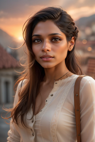 ((Freida Pinto guckt verliebt)), (sie sitzt auf einer Terrasse im Gebirge), Sonnenuntergang,
((she has small round breasts)),
(kleiner Kopf), ((detailliertes Gesicht)),
Weiches filmisches Licht, ((((Kino-Look)))), (fotorealistisch), (Raytracing), (scharfer Fokus), ((natural realistic skin texture)),
detailliertes Gesicht, detaillierte Lippen, detaillierte Augen, doppeltes Augenlid