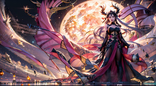 Ultra-grand scenes?This is the image captured by the extra-large wide-angle lens?Under the scene of the collapse of heaven and earth in the picture?The corpse mountains of the Heavenly Immortal Buddha spread out in a sea of blood?The Avenue of the Three Realms was broken?In a boundless darkness of chaos?Two figures stand proudly in it?A graceful fairy face holding a Pangu heaven-opening axe in her left hand and a Pauline lamp in her right is a weaver girl?The other is a cowherd riding a bull wearing a blood-stained and torn black robe?In a pitch-black background?Eclipsed stars scattered?It was as if a scar had been cut through the sky?In front?He rides a huge and dark scalper?It was the scalper reincarnated by the Bull Demon King?The body is filled with anger?The huge horns shone with a grim light?On his head he wears a gold hoop like a crown?Niulang was dressed in a battle robe?Sit on the back of a scalper?His eyes were deep?Incredible power?A gentle glow illuminated his determined expression?Standing side by side with him are the blackened Seven Fairies?Her figure is like a blazing flame in the night?Long black hair fluttering in the wind?With a hint of evil?She holds the Pauline lamp in her left hand?The gentle light of the cowherd illuminates?In his right hand is the Sky Opening Axe?The lines on the blade of the axe reveal the majesty of the past?Her eyes were full of fanaticism and determination?The two are in stark contrast?But they are closely linked by a common goal?And at their feet?A thousand magpie bridges are like a road to the unknown?Stretching out of the void?Connecting one side of darkness and the other side of light?The light on the Magpie Bridge flickered like a river of stars?It was as if it was the last light between heaven and earth?The cowherd and the blackened seven fairies looked at each other and laughed?Their eyes are full of self-evident tacit understanding and emotion?In this moment of destruction and darkness?Their encounter became the o