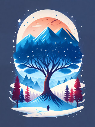 a spruice tree in a winter landscape, tshirt design, rzminjourney, vector-art