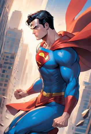 one muscle, Powerful Superman in a dynamic flying pose, with a confident and determined expression on his face. His iconic red and blue superhero costume is highly detailed, mostrando as texturas e contornos do tecido. As cores vibrantes do traje, including the bright red cloak that flows behind him, Crie um impacto visual impressionante. The symbol of His House, the iconic Superman emblem, is prominently displayed on his chest.

The work has a medium of comic book illustration, capturing the essence of the beloved DC Comics character. The lines and shading are crisp and clean, giving the image a dynamic and energetic feel. Combines elements of traditional hand-drawn artwork with digital coloring techniques, resulting in a visually stunning piece.

Enquanto Superman assume o centro do palco, the background features the iconic skyline of Metropolis with its towering skyscrapers, todos banhados pela luz quente do sol. The buildings are highly detailed, featuring a blend of contemporary architecture and the classic art deco style that is synonymous with the world of Superman.

The lighting in the artwork is dramatic, with sunlight casting strong shadows on Superman's muscular physique, emphasizing their strength and power. Using highlights and shadows adds depth and dimension to the image, Bringing it to life.

The color palette of the work is rich and vibrant, with bold primary colors dominating the scene. O vermelho e o azul do traje do Superman se destacam contra os tons quentes da paisagem urbana, criando um contraste visualmente cativante.

Geral, This work is of the best quality, com ultra-detalhado, realism rendering. Every muscle and line in Superman's body is meticulously portrayed, highlighting his physical prowess and superhero status. Attention to detail creates a sense of realism, fazendo com que o espectador se sinta como se estivesse testemunhando o voo do Superman pessoalmente.

This prompt is suitable for