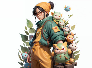 Aalfed man in headscarf and dragon shirt, Pengyin Yin J - Jiang Geping, Zeng Fanqian, Chen Xintong, Huang Huifeng, Liang Xing, Huang Guangjian, Leng Jun, Lin Xiang, Lin Qifeng, Luo Qisheng, Pan Chengwei, Wang Wei, Duan Xiang, Digital Painting, Mark Clairenden and Pixar and Hayao Miyazaki and Akira Toriyama 3D character design, the illustration is a 4K resolution HD illustration with very detailed facial features and cartoon style visuals.