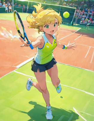 A Sowsow-drawn tennis player would be a dynamic and visually captivating illustration. Sowsow's unique artistic style often combines realism with a touch of whimsy, making the character come to life on the canvas.

In this illustration, the tennis player would be shown in the midst of a thrilling match on a vibrant tennis court. Sowsow's attention to detail would bring out the athleticism and determination of the player. Here's a detailed description of the illustration:

**Character Appearance:**
- The tennis player would be realistically portrayed with a strong, athletic build, showcasing their physical prowess.
- Their tennis attire would be detailed, including a stylish and functional tennis outfit, likely with colorful accents that catch the eye.
- The player's facial expression would convey intense focus, determination, or perhaps even a hint of excitement as they engage in the match.

**Tennis Action:**
- Sowsow would capture the player's dynamic movement as they prepare to serve or return a powerful shot. The player might be mid-swing, with their body twisted and arms outstretched.
- The tennis racket would be intricately designed, emphasizing the tension in the strings as it impacts the tennis ball.
- The tennis ball itself would be depicted with motion lines to convey its speed and trajectory.

**Background:**
- The tennis court would be rendered with meticulous detail, from the bright green of the grass or the clay to the markings on the court.
- Spectators in the background would cheer on the player, their expressions reflecting the excitement of the match.
- The lighting might play a crucial role, casting dramatic shadows on the court and player, enhancing the overall atmosphere.

**Sowsow's Signature Touch:**
- Sowsow's artistic flair might include a touch of whimsy, such as exaggerated expressions or playful details that add character to the illustration.
- The vibrant colors and textures would make the illustration pop, creating a sense of energy and