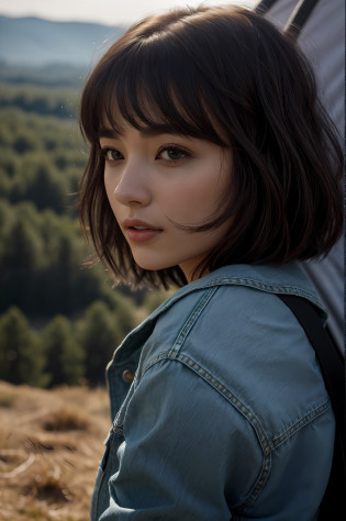 ((Top Quality, 8k, Masterpiece: 1.3)), Japan Women (1, 20 years old, Highly detailed face and skin and hair texture, detailed eyes, double eyelids, white skin, beautiful delicate nose, bright hair color, bob cut hair, window breaker worn, denim pants worn, mountain boots worn), overhead camera, sharp focus: 1.2, while emphasizing the subject's hair, eyes, mouth, action The composition is pleasing to the eye and thought-provoking. ?
The background is forest, ground, outdoor (daytime), mountain, nature, cheerful, wind, happiness, backpack, tent, bonfire, forest, river, smoke, shadow, contrast, clear sky, style, (warm shades, warm tones), at dynamic angles, pleasant to the eye, while exuding melancholy emotions, characterized by a contrasting mix of calm tones and light and shadow, while emphasizing the subject's hair, eyes, mouth, action, It is a thought-provoking composition.