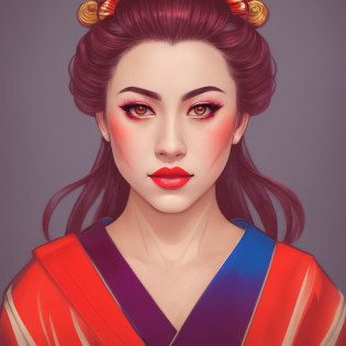 a close-up of a woman with horns on her head, portrait of a beautiful geisha, geisha portrait, mulan portrait, portrait of a geisha, cyberpunk geisha, vampire girl, beauty geisha, onmyoji portrait, in the style of digital illustration, geisha glamorous and sexy, female geisha girl, woman portrait, color digital illustration