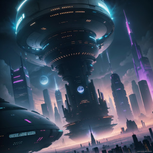 Space City?futuristic cities?alien?floating in the universe?cyberpunked?Skyscrapers are lined up?A space station?top-quality??masterpiece???century?dream?utopian?planet earth?World of Dreams?Fantasia??????????Beautiful city