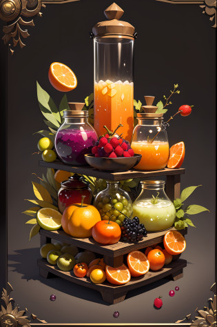 (Masterpiece: 1.2), (Best Quality: 1.2), Various types of glass sealed jars, fruits, juices, magic potions, colorful, well organized, arranged, black background, HD, Masterpiece, Super Detail, (Best Quality, High Resolution), Ultra HD, 32K, cgStation Pop