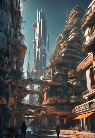 A street full of beautiful buildings, Bluish atmosphere, au bout de la rue une tour magnifique, architecture mystique et futuriste, Concept Art de science-fiction mystique, Warframe Concept Art, Art conceptuel futuriste et magique, Concept Art du futur et fantasy, Conceptual Art Masterpiece, Concept Art Scene, Concept Art 8 K, Art conceptuel professionnel, Concept Art de science-fiction et de fantasy elfique, Sci - FI Concept Art, concept art futuriste nordique, high quality digital concept art, runes, architecture elfique, magie, Architectural mix