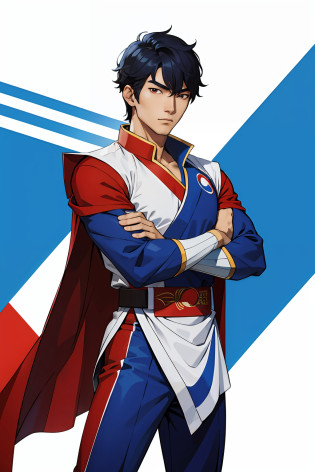South Korean guy Super Hero Red Blue Black and White clothes South Korean clothes South Korea flag