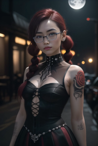 (dark:1. 4), deep shadow, darkness, (moonlight:1. 3), award winning photo, extremely detailed, amazing, fine detail, absurdres, highly detailed woman, extremely detailed eyes and face, piercing red eyes, detailed clothes, skinny, (gothic), twintails, bangs, frills, skirt, red hair, by lee jeffries, nikon d850 film, stock photograph, 4 kodak, portra 400 camera f1. 6 lens, rich colors, hyper realistic, lifelike texture, dramatic, lighting, unrealengine, trending on artstation, cinestill 800 tungsten, Style-Neeko, (facial clarity:1. 5), (transparent clothes:1. 1), anatomical, (tattoo:1. 1) <lora:seeThroughSilhouette_v11:1> <lora:epiNoiseoffset_v2:1>
