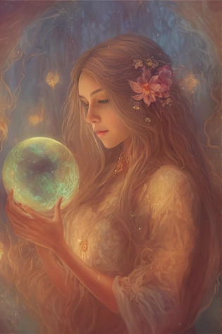 a woman holding a crystal ball in her hands, fantasy art style, beautiful fantasy art, fantasy style art, beautiful fantasy art portrait, detailed fantasy art, realistic fantasy illustration, very beautiful fantasy art, beautiful fantasy portrait, fantasy art portrait, detailed fantasy digital art, beautiful fantasy painting, fantasy portrait art, fantasy art illustration, ethereal fantasy, fantasy art, realistic fantasy artwork