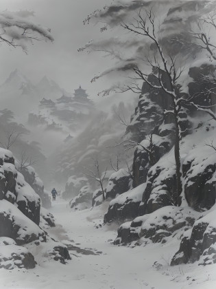 View of the snow-capped mountains of Aladid?Walk alone on the road, inspired by Ry?hei Koiso, inspired by Shen Shichong, inspired by Lu Zhi, inspired by Yeong-Hao Han, inspired by Huang Binhong, inspired by sung choi, inspired by Wen Zhengming, inspired by Kim Hong-do, korean artist