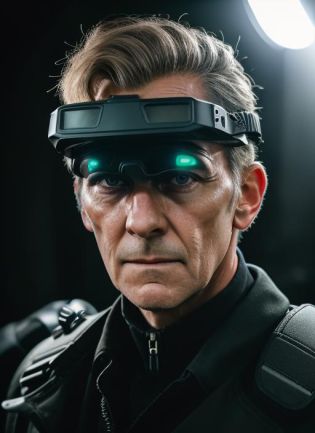 ( <lora:PeterCushingOld:.8>) close up  Portrait photo of (pco1) man with short hair, Detailed face, (perfect green eyes), (realistic matte skin:1.1), perfect body, wearing  ((Tactical black outfit with night vision goggles)), Modelshoot style, Professional Photography, soft  lighting, PHOTOREALISTIC, Realistic, standing in dark studio background, blurred background, volumetric fog,. RAW, analog style, sharp focus, 8k, HD, DSLR, high quality, Fujifilm XT3, film grain, award winning, masterpiece,