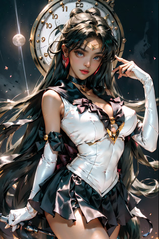 ful:1.3?to stand?((Dark skin:1.5)),(maternal,house wife,1 female,)?40 years??masterpiece?3D?realisitic?Ultra Micro Photography?top-quality?Ultra detailed CG unity 8k wallpapers?frombelow?SEXY Model Pose?dynamic ungle?((battle posture))?Holding_A staff,((Sailor Pluto uniform,Luxurious golden tiara on forehead:1.4?Metallic black pleated mini skirt:1.2?Huge dark brown bow on the chest:1.3?Black gloves on elbows:1.1?Large collar in black?Red brooch,Luxurious gold decoration,Key Chase accessories on the waist))?intricate detailes?((single ponytail,Incredibly long green very long hair:1.2?Glossy beautiful straight long green very long hair:1.2)),(Red Eyes,Setsuna Meioh Mao_Bun, meishaonv)?(Sailor Pluto Single Hair Panties Tiara Sailor Senshi Uniform Skirt Gloves),(Sailor Senshi Uniform?Bare upper arms:1.2?Sleeveless,Long white latex gloves with luxurious gold decoration:1.3?very large dark brown bow behind the waist:1.1? Cleavage is sexy and boldly large?Golden ring-shaped earrings,Long knee-high boots in shiny black with luxurious gold decoration), (hmjupiter,Ponytail, tiarra, Jewelry, Sailor Senshi Uniform, Choker, elbow groves, ),I have a giant key wand,(Thin and fitting high-gloss silver-white holographic leather:1.3,Bold and sexy slender silver white high leg gravette swimsuit)? ((Very Clean Face?Details of face:1.5?Bright red eyes?Beautiful expression?beautidful eyes?shinny eyes?thin lips:1.3?thin and sharp pale eyebrows,?long dark eyelashes?Double eyelashes))?Luxurious huge white wings?muscular muscles:1.2? Muscular abs:1.2?a small face?Huge breasts ?Large adult woman,tall,Tall and glamorous perfect proportions?big breasts thin waist?thick thighs,Big ass,Visible Pore?perfect hand:1.5?highly dramatic picture?Strong natural light?sunlights?exquisite lighting and shadow?DSLR Harp?Maximum clarity and sharpness?(Stargate,Dynamic space-time divinity,The Holy of the Clock, Divinity of the underworld,Lightning space background, Pluto?moonlit glow?a moon?Moving background)