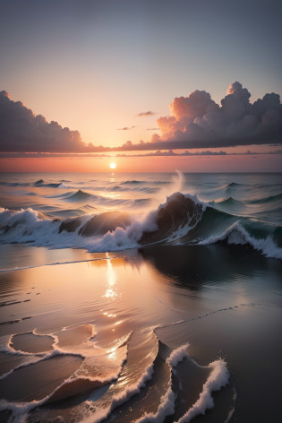 Imagine a stunning scene of a sunset on the sea, where the observer is on a mountain overlooking the ocean. Create an image with rich details, capturing the beauty and serenity of this unique moment.

The sun is setting on the horizon, Launching shades of orange, Pink and gold in the sky. As nuvens, in soft, ethereal forms, refletem os tons quentes do sol, spreading across the sky in delicate and unique patterns.

The waves of the sea are calm, refletindo a luz do sol poente. You can draw each individual wave, destacando seu movimento e brilho suave. As cores do oceano variam entre um azul profundo e um verde suave, revealing the depth of the sea and the transparency of the water.

On the mountain on which the observer is positioned, You can create a lush and detailed landscape. The lush vegetation of the mountain, with majestic trees and dense shrubs, frames the sunset scene, adding a touch of naturalness to the composition.

Ademais, You can add small details that enhance the sense of realism and depth to the image. This includes birds flying in the sky, distant boats sailing along the horizon and even some silhouettes of people admiring the sunset on the beach below.

The shadows and lighting must be meticulously crafted to emphasize the atmosphere of the moment. The brightness of the sun should be noticeable, subtly illuminating the edges of clouds and creating soft reflections on the surface of the sea.

Remember that the scene is a mixture of tranquility, Admiration and serenity. Try to capture the essence of this magical moment, bringing to life all the elements with his artistic skill, ALTAMENTE DETALHISTA E REALISTA
