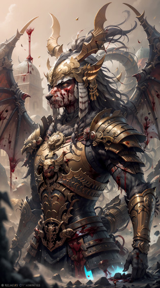 (Be covered in blood:1.8)There is a digital painting?The painting is of an animal with a golden head and horns, portrait of dragoon, mystical anubis valkyrie, hyperdetailed fantasy character, cyborg dragon portrait, sleipnir, photo of ghost of anubis, 4 k detail fantasy, trending on polycount, zbrush contest winner, painted in zbrush, ZBRUSH Central competition winner,