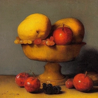 still life fruit bowl, Rembrandt