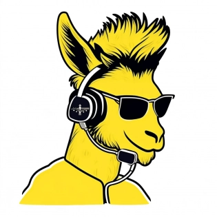vector drawing of a Brand logo featuring a cool Llama with headphones ::5 The logo features a stylised head of Llama wearing headphones and a cool expression, smiling has he listens to music. The mood is musical and light. The Logo is the brand for a radio station, pop ::4 digital vector drawing over a white background, cool harmonious colours, digital design ::3 corporative graphic design, branding, designed by David Carson. ::4 --no bad anatomy, watermark, username, low resolution, low quality, jpeg artefacts, blurry, cropped, badly framed --ar 1:1 --v 5 --c 60 --seed 242 --s 50