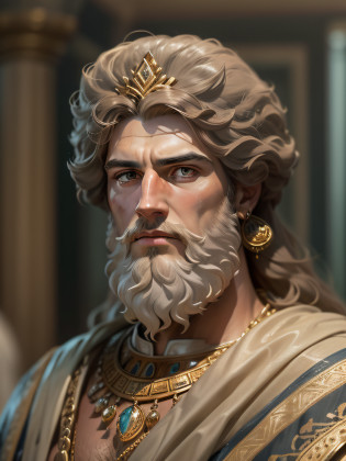 A majestic portrait of Cyrus The Great , with an ultra-detailed face, gorgeous hair, and a mighty figure, looking straight into the camera with a captivating gaze .hyper realistic face, highly detailed, only upper body , mighty figure, Unzoomed image, As handsome as possible , Heroic Style