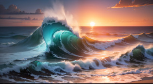 sunset over the ocean with waves crashing on the beach, beautiful waves in sea, beautiful ocean, sea waves, beautiful sunrise, beautiful sea landscapes, sunset at the beach, stunning waves, ocean waves, sunset on the beach, beach sunset background, golden sunset, beautiful sunset, soaring waves, calm waves, rippling oceanic waves, foamy waves