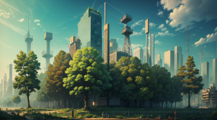 Realistis?industry?flags?wide angles?Environmental Engineering?civil engineering?buliding?the trees?sustainability?urban planning