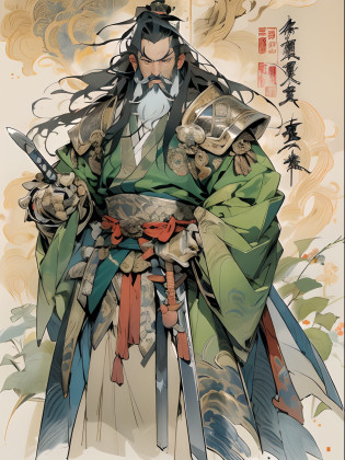 (((China-style?Ink painting method?Half-length portrait?Intense color?Han dynasty, China?Hanfu?Armor?Guan yu?Guan Yunchang?of a guy?Ruddy killing square face?Hold the Blue Dragon Moon Knife in his right hand?Stroke your beard with your left hand?Long hair?petty eyes?Green robe))), (((best qualityer))), (((tmasterpiece))), (((AS-Adult))), ((( Japanese ))), Look up from your knees, Handsome Asian samurai?perfect body figure, Modern samurai, ((( Asian))), Wear gloves on your hands?The left arm is made of steel and metal tips?Made of protective devices, The eyes are pulled, (( Appears below the chest )), (( Small dental floss )), Simon Bisley, Almost naked?Simon Bisley?Castle City Wilderness?For high-resolution posters, hair straight, Minimum clothing, armure (Crazy clothes ), Full of tips and rivets, tribal tattoos, (((full bodyesbian))), Straight brunette hair?Colored hair ends