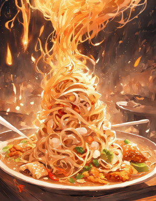 Delicious and tempting spicy noodles?Fresh vegetables are plentiful?The poached egg aroma is overflowing?The brown conch is delicious and delicious?Pepper has a strong flavor?The yellow bamboo shoots are crispy and delicious?The fungus has a delicate taste?Tofu has a good aftertaste?The noodles picked up by chopsticks are fragrant?illustration