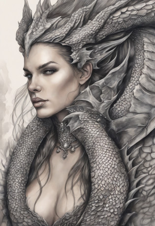 (Dragon), Mujer, 1adulta, solo, lejos, cuerpo delgado, pale-skin, Pulseras, cabello negro, Cabello largo, trompetas, dragon horns, Anime style, alta calidad, La mejor calidad, balanza, escamas negras, pierna con escamas en el muslo, Brazos con escamas, Cara con escamas, ictiosis, piel texturizada, Dragon, paladin, guerrero, medio plato, escamas negras, NSFW, armadura, detalles en neon