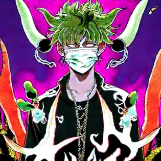 lil uzi vert, new key visual, album cover art, in the style of knudsen, demon, red smoke smoke, horns, japanese art syle, manga cover art, anime art style