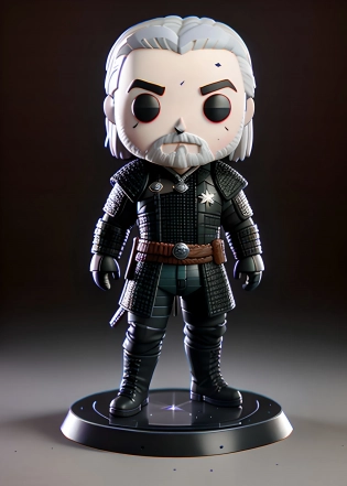 highly detailed Geralt the Withcer, made by ((((funko pop)))), (funko toy:1. 3), full body shot, cinematic, 3d render, (plastic, vinyl:1. 2), highly detailed, (artstation), intricate, studio lightning, intricate details