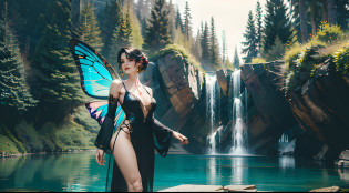 In illustrations of this super grand scene?We enjoyed a fascinating sight?Various scenarios of the multiverse come together?Beneath this intoxicating exterior?We see a mysterious vampire princess?She wears a black robe?Disheveled clothes?Graceful?Dance on the water?Her dance magic keeps her costumes changing?Blend in with the beauty of your surroundings?Add an unpredictable charm to the whole scene?The dancing of the Circe dancers is intoxicating?Her rainbow bat wings fluttered behind her like a flying carpet?This wing consists of different styles?colours?Made of small parts of materials and styles?The tail is long and beautiful?Her dance trajectory is accompanied by a glare effect of neon lights and magical stars?Blend in with your surroundings?Create a stimulating atmosphere for the senses?The Vampire Princess has a tall body and a large explosive curve?Her facial features are full of seductive sexiness?Her physical appearance includes overrooming?Narrowing of the sternum?Huge Kaziran red gemstone pupils with eyes?Charming face?Cute little tiger teeth?Makeup?Slender neck?Beauty collarbone?Slender arms?Slender waist and abdomen?Sexy butterfly buttocks and slender long legs?Show attractive curves and lines?Use Midjourney's advanced brush tools?Color palettes and texture packs?We are the skin of the vampire princess?Costumes and bat wings give intricate textures?Added realism?Her costume and cloak are a blend of different materials?Displays various styles?From evening dresses to princess dresses?And then to bikinis and tulle?Creative and stylish?The whole scene is also full of dreamy elements?The starry sky is filled with futuristic technology?There are towering cities in the ground?There are long beaches and small islands on the sea?Plants and fairy tale mythological scenes are intertwined?The Vampire Princess's dance moves echo the environmental elements?Be creative?Powerful tools halfway through?We approached it in incredible detail?Bring this grand and ethereal s