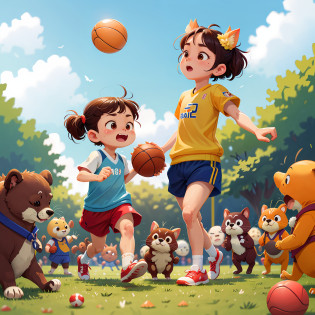 All kinds of small animals run?Cheer each other on the sports field?There is football?A masterpiece of badminton and basketball?ultra-detailliert?Epic composition?Clear facial features?high-quality photo?HighestQuali?4K?