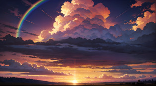 anime anime landscape with sunset and man on horseback, beautiful anime scenery, anime beautiful peaceful scene, anime countryside landscape, anime background art, Anime Landscape Wallpaper, beautiful anime scene, anime scenery, anime landscape, Anime background, scenery artwork, Anime Art Wallpapers 4K, Anime Art Wallpapers 4K, Anime Art Wallpapers 8K, colorful anime movie background, Close-up of clouds with epic gorgeous clouds in the background, Sunset in the clouds, The sun through the majestic clouds, Cloudy sunset, Golden clouds, Breathtaking clouds, Beautiful cloudy atmosphere, Glowing clouds, majestic clouds, Splendid clouds, Stunning sky, Sunset clouds, Amazing sunsets, Sunlight through the clouds, Celestial clouds, Dramatic sunsets, Dramatic cloud sunsets, volumetric lighting BREAK (tmasterpiece: 1.2), (beste-Qualit), 4k, Ultra-detailed, (dynamic composition: 1.4), Rich in detail and color (The color of the rainbow: 1.2), (glow, Ambiance Lighting), dreamy, elvish, (??: 1.2), The sky is pink?The water is blue, Fluffy pink anime clouds, Pink clouds, Dreamy sky, Anime Cloud, Fantasy Chubby Sky, Glowing clouds, Dreamy clouds, Sky clouds with a pink tint, Pink clouds in the sky