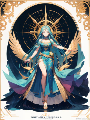Olhos luminosos?(Olhos detalhados),Hua Dian??mamas expostas?2.3??Ombros levantados?1.1??clivagem?seios grandes??pupilas brilhantes?1.1?Cabelo virado para cima?Mago Celestial Lindo,uma bela imperatriz fantasia?tarot design, Tarot card art, alto detalhamento + Tarot cards, Tarot estilo Art Nouveau, art deco shaman, Tarot card art, tarot design,?A obra-prima?alta qualidade?alta resolu��o?A mais alta qualidade de imagem?